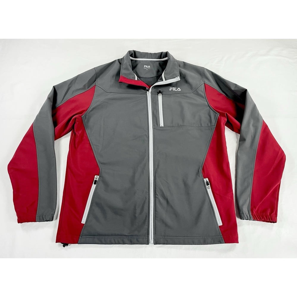 FILA Cliff Men XL Gray Red Bonded Softshell Full Zip Active Outdoor Jacket Coat